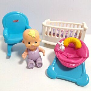 Nursery My 1st Dollhouse Baby Crib Rocking Chair Bouncer Lot Fisher Price READ